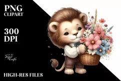 Whimsical Baby Lion with Cosmos | Clipart Product Image 1