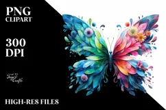 Abstract Vibrant Butterfly with Flowers PNG Product Image 3