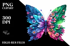 Abstract Vibrant Butterfly with Flowers PNG Product Image 1