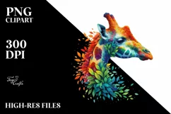 Abstract Vibrant Giraffe with Leaf Body PNG Product Image 3