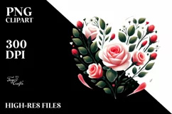 Paint Brush Style Heart with Roses PNG Product Image 2