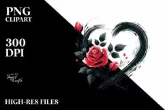 Paint Brush Style Heart with Roses PNG Product Image 2