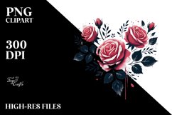 Paint Brush Style Heart with Roses PNG Product Image 2