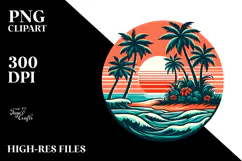 Retro Tropical Island Sunset PNG Product Image 2