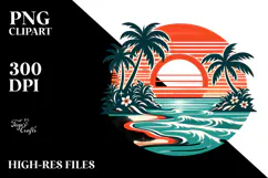 Retro Tropical Island Sunset, Clipart PNG Product Image 2