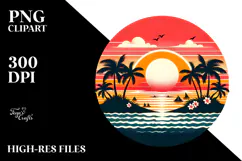 Retro Tropical Island Sunset PNG Product Image 2