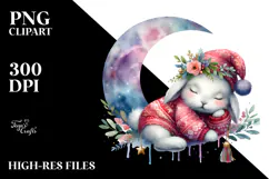 Boho Baby Bunny Sleeping on the Moon PNG Product Image 2