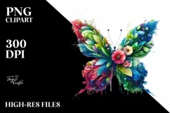 Abstract Vibrant Butterfly with Flowers PNG Product Image 1