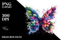 Abstract Vibrant Butterfly with Flowers PNG Product Image 3