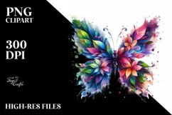 Abstract Vibrant Butterfly with Flowers PNG Product Image 1
