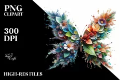 Abstract Vibrant Butterfly with Flowers PNG Product Image 3