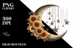 Vintage Postcard Half Moon with Sunflowers PNG Product Image 3