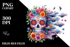 Colorful Skull Made of Flowers PNG Product Image 2