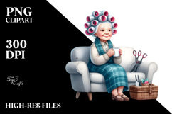 Old Lady Watercolor Character on Sofa | Sublimation Clipart Product Image 2