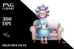 Old Lady Watercolor Character on Sofa | Sublimation Clipart Product Image 1