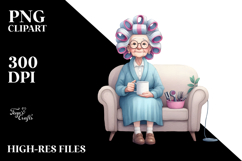 Old Lady Watercolor Character on Sofa | Sublimation Clipart Product Image 2