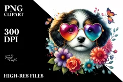 Puppy with Heart Shaped Sunglasses PNG Product Image 2