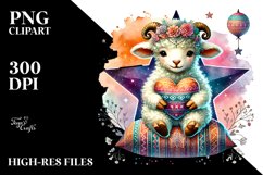 Colorful Boho Lamb Sitting on a Star PNG Product Image 2