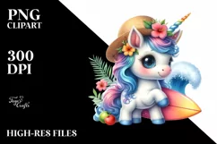 Cute Baby Unicorn Surfing | Clipart Product Image 1