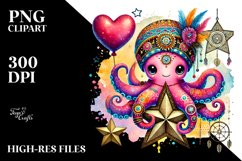 Cute Boho Octopus Sitting on Star PNG Product Image 2