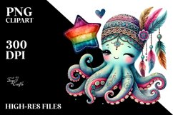 Cute Boho Octopus Sitting on Star PNG Product Image 2