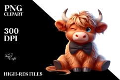Highland Cow with Bow Tie, Cartoon PNG Product Image 2