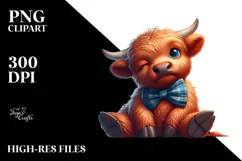 Highland Cow with Bow Tie, Cartoon PNG Product Image 2