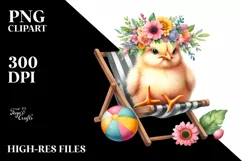 Watercolor Young Chicken | Flowers Beach Chair | Watercolor Product Image 1