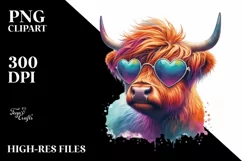 Digital Painting Highland Calf with Heart Sunglasses, PNG Product Image 2