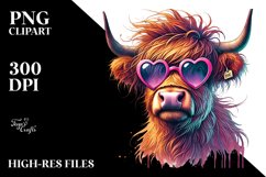 Digital Painting Highland Calf with Heart Sunglasses, PNG Product Image 2