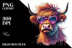 Digital Painting Highland Calf with Heart Sunglasses, PNG Product Image 2