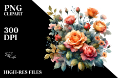 Colorful Watercolor with Small Orange Roses | Sublimation Product Image 2