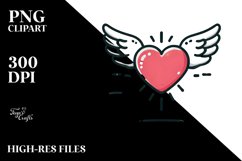 Simple Cartoon Heart with Wings, PNG Product Image 2