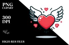 Simple Cartoon Heart with Wings, PNG Product Image 2