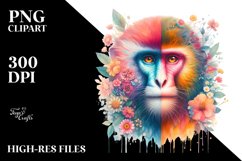 Pastel Watercollor Vibrant Monkey with Flowers | Clipart Product Image 1