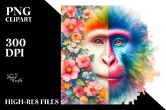 Pastel Watercollor Vibrant Monkey with Flowers | Clipart Product Image 3