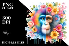 Pastel Watercollor Vibrant Monkey with Flowers | Clipart Product Image 3