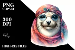 Vibrant Seal Portrait Silk Scarf | Sublimation Clipart Product Image 3
