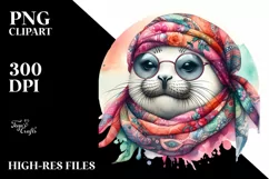 Vibrant Seal Portrait Silk Scarf | Sublimation Clipart Product Image 1