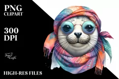 Vibrant Seal Portrait Silk Scarf | Sublimation Clipart Product Image 3