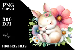 Colorful Cute Baby Bunny Sleeping | Sublimation Clipart Product Image 2