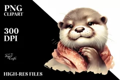 Funny Otter Portrait Vintage Look | Sublimation Clipart Product Image 1