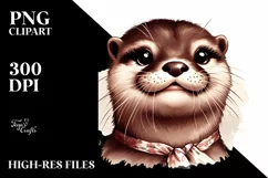 Funny Otter Portrait Vintage Look | Sublimation Clipart Product Image 3