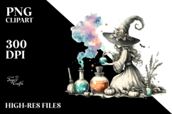 Retro Witch with Potion, Watercolor PNG Product Image 2