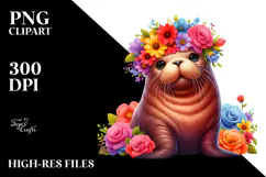Cartoon-Style Sitting Walrus Flower Crown | Sublimation Product Image 2
