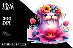 Cartoon-Style Sitting Walrus Flower Crown | Sublimation Product Image 1