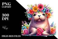 Cartoon-Style Sitting Walrus Flower Crown | Sublimation Product Image 1