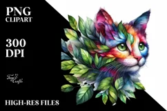 Abstract Vibrant Kitten with Leaf Body PNG Product Image 1