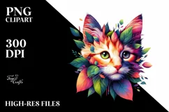 Abstract Vibrant Kitten with Leaf Body PNG Product Image 3