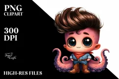 Watercolor Baby Octopus Big Eyes, Cowboy Boots | Sublimation Product Image 1